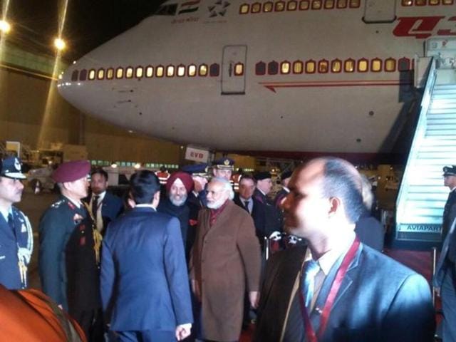 A photo tweeted by MEA spokesperson Vikas Swarup show PM Narendra Modi at Brussels airport. (Twitter) A photo tweeted by MEA spokesperson Vikas Swarup show PM Narendra Modi at Brussels airport. (Twitter)