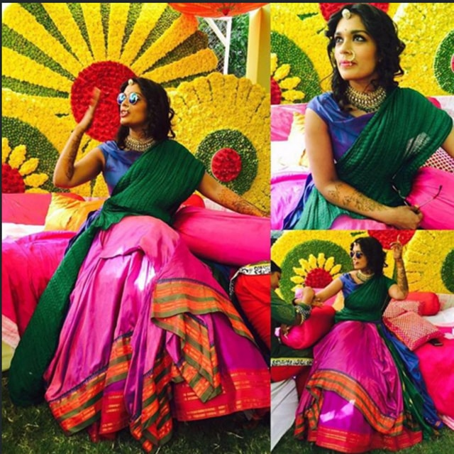 Sreeja rocks a colourful lehenga at a pre-wedding event.