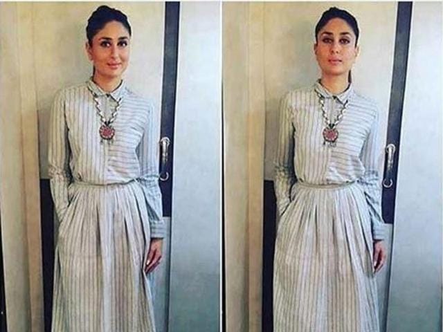 Look at her rock a traditional, thick necklace with kundan work with a striped shirt dress. (Instagram)