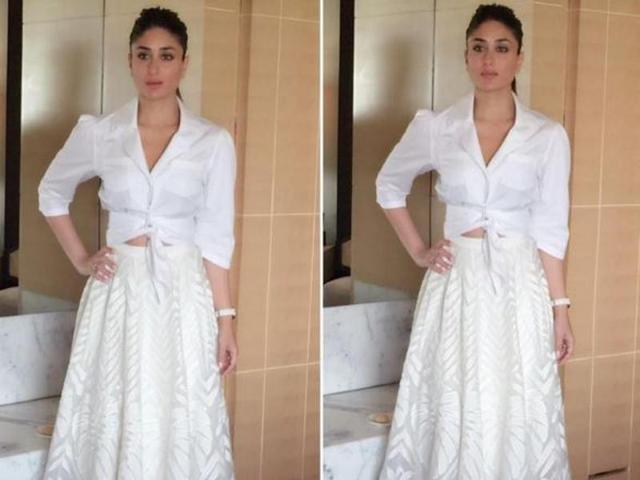 Kareena looks perfect in this knotty shirt with a gorgeous white skirt. Whitewashing is often nice. (Instagram)