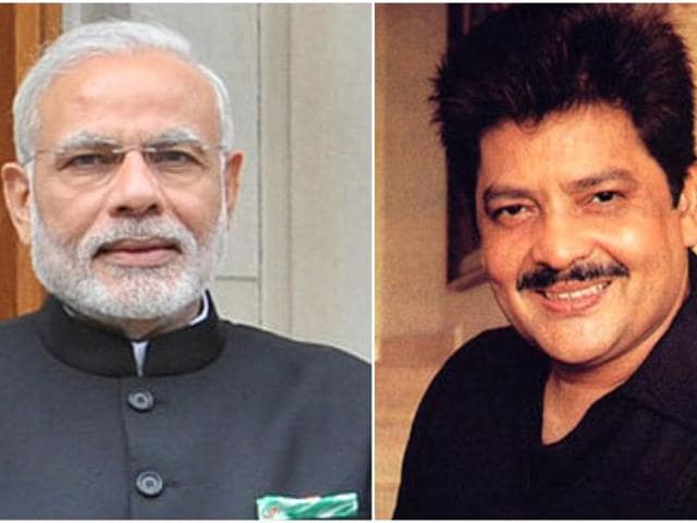 (From left) Singer Udit Narayan, PM Narendra Modi, Aditya Narayan and Deepa Narayan.