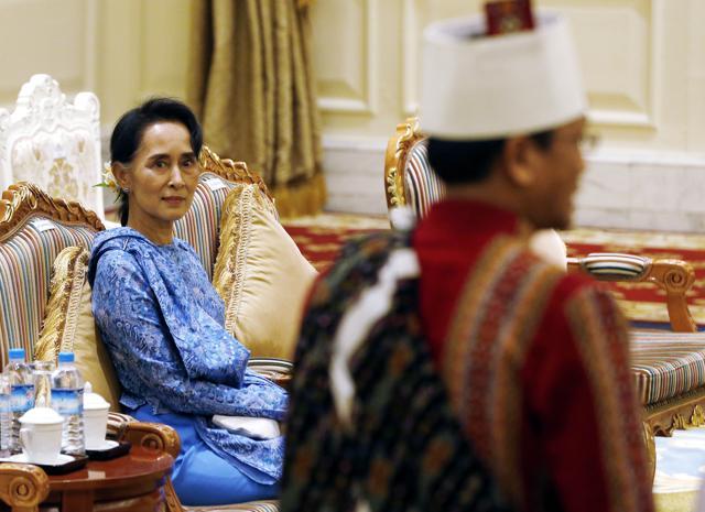 Aung San Suu Kyi attends the presidential handover ceremony in Naypyitaw, Myanmar. (AP) Aung San Suu Kyi attends the presidential handover ceremony in Naypyitaw, Myanmar. (AP)