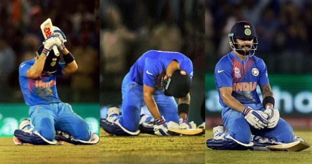 Virat Kohli celebrates after winning the ICC World T20 match against Australia by six wickets. (PTI) Virat Kohli celebrates after winning the ICC World T20 match against Australia by six wickets. (PTI)
