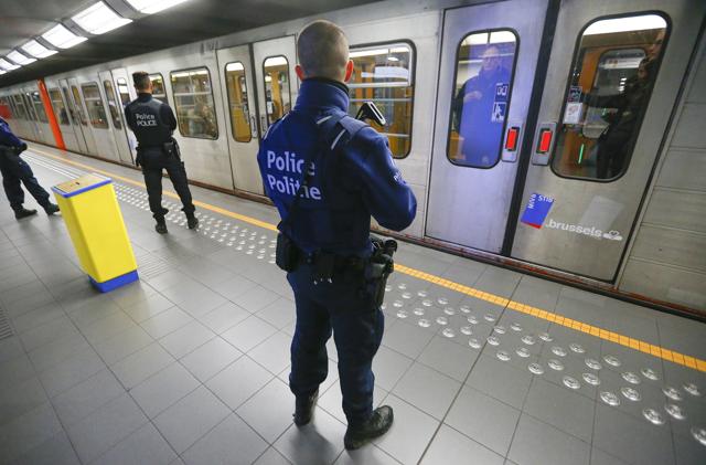 Belgian police officers patrol in a metro station in Brussels, a week after bomb attacks in a Brussels metro. (REUTERS) Belgian police officers patrol in a metro station in Brussels, a week after bomb attacks in a Brussels metro. (REUTERS)