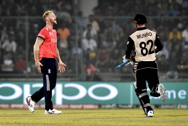 Ben Stokes reacts after being hit for a boundary by Colin Munro. (Virendra Singh Gosain/HT Photo) 