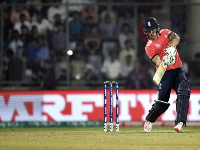 Jason Roy hits an inside-out lofted shot. (Ajay Aggarwal/HT Photo) 