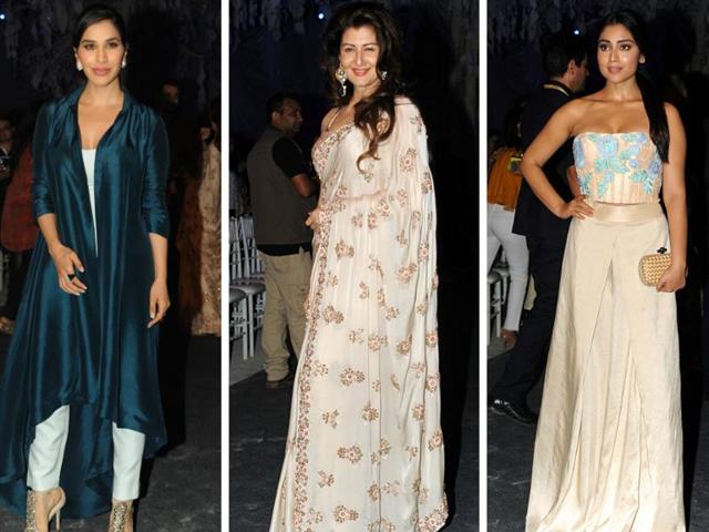 Sophie Choudry, Sangeeta Bijlani and Shriya Saran at Lakme Fashion Week in Mumbai. Sophie Choudry, Sangeeta Bijlani and Shriya Saran at Lakme Fashion Week in Mumbai.