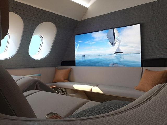 Each room comes with a retractable door, armchair or couch that folds into a bed, 42in TV screen that would be the largest on a plane, and ‘smart in-flight service system’ designed to anticipate passengers’ needs. (seymourpowell.com)