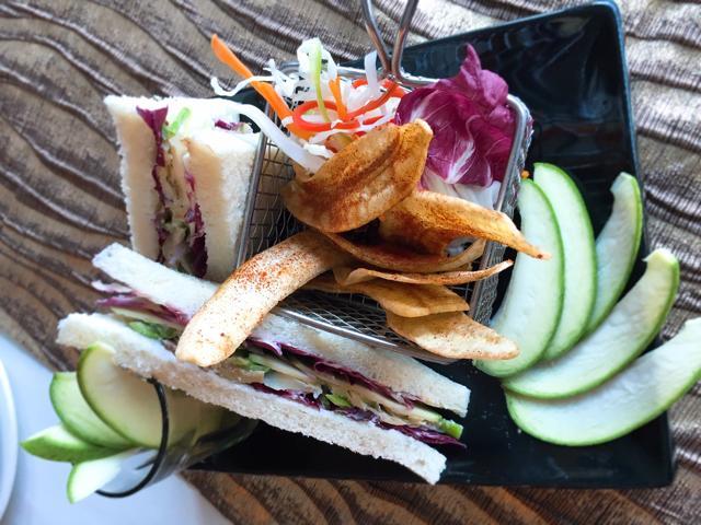 The AAM sandwich is a refreshing treat with radicchio, artichokes, julienned mango and garlic aioli. The AAM sandwich is a refreshing treat with radicchio, artichokes, julienned mango and garlic aioli.