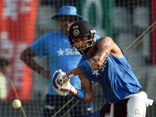 Kohli has been the star of the tournament so far for India, expertly guiding his team through the group stages with a fifty against Pakistan and an unbeaten 82 in a crunch win over Australia. (Kunal Patil/HT photo) Kohli has been the star of the tournament so far for India, expertly guiding his team through the group stages with a fifty against Pakistan and an unbeaten 82 in a crunch win over Australia. (Kunal Patil/HT photo)