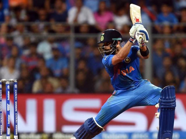 India's Virat Kohli plays a shot during ICC Twenty20 2016 Cricket World Cup Semi-final match. (Kunal Patil/HT Photo) India's Virat Kohli plays a shot during ICC Twenty20 2016 Cricket World Cup Semi-final match. (Kunal Patil/HT Photo)