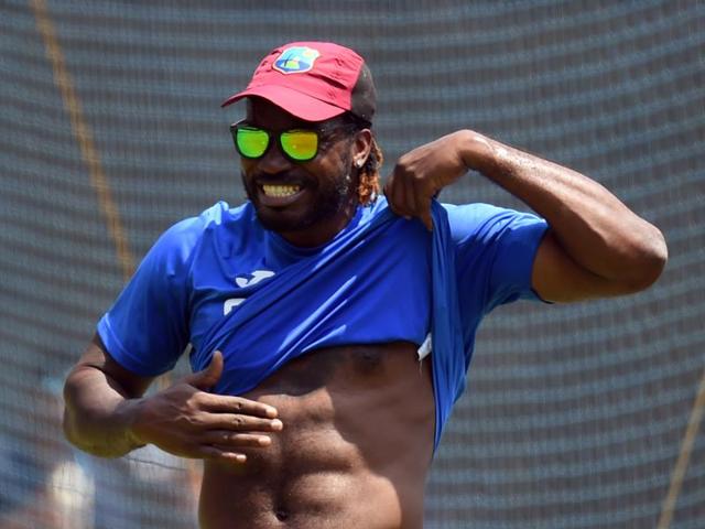 Chris Gayle smashed an unbeaten century, which included 11 sixes, in the West Indies’ opening win against England, but has only batted once since, making just four. (Kunal Patil/HT photo) Chris Gayle smashed an unbeaten century, which included 11 sixes, in the West Indies’ opening win against England, but has only batted once since, making just four. (Kunal Patil/HT photo)