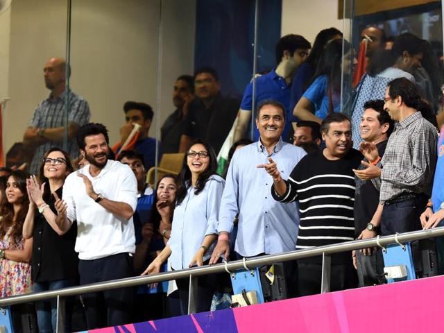 Sachin Tandulkar along with Makesh Ambani, anil Kapoor during ICC Twenty20 2016 Cricket World Cup Semi-final match against India and West Indies. (Kunal Patil/HT Photo) Sachin Tandulkar along with Makesh Ambani, anil Kapoor during ICC Twenty20 2016 Cricket World Cup Semi-final match against India and West Indies. (Kunal Patil/HT Photo)
