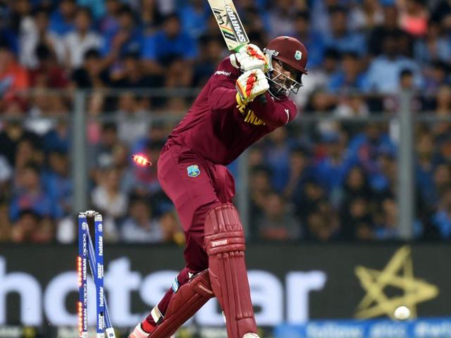 West Indies Chris Gayle was bowled by India's Jasprit Bumrah. (Kunal Patil/HT Photo) West Indies Chris Gayle was bowled by India's Jasprit Bumrah. (Kunal Patil/HT Photo)