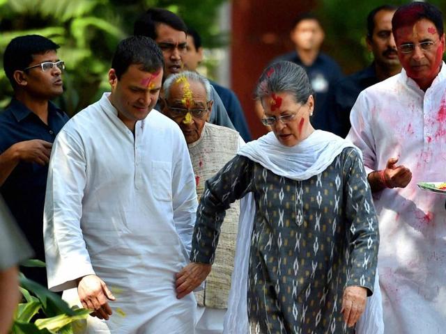 Congress President Sonia Gandhi and party Vice President Rahul Gandhi at a function at the All India Congress Committee headquarters in New Delhi, March 16, 2016(Sonu Mehta / HT Photo) Congress President Sonia Gandhi and party Vice President Rahul Gandhi at a function at the All India Congress Committee headquarters in New Delhi, March 16, 2016(Sonu Mehta / HT Photo)
