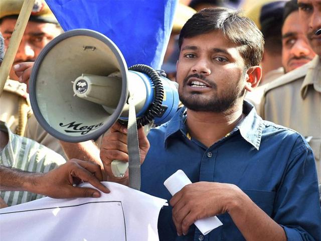 Kanhaiya Kumar addresses a protest march by various organisations demanding justice for Rohith Vemula at Jantar Mantar in New Delhi on Wednesday. (PTI Photo)