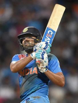 India’s Rohit Sharma had failed throughout the tournament but clicked (43) in front of his home crowd at the Wankhede stadium in Mumbai. (PTI) India’s Rohit Sharma had failed throughout the tournament but clicked (43) in front of his home crowd at the Wankhede stadium in Mumbai. (PTI)