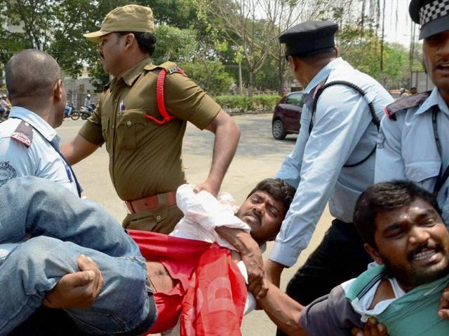 Security men taking away the students agitating for justice to Rohith Vemula at Hyderabad Central University last week. (PTI file) Security men taking away the students agitating for justice to Rohith Vemula at Hyderabad Central University last week. (PTI file)