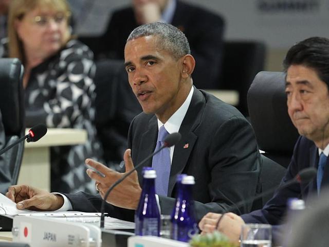 US President Barack Obama with French President Francois Hollande(L) and China's President Xi Jinping in a P5+1 meeting during the Nuclear Security Summit in Washington DC on Friday. (AFP) US President Barack Obama with French President Francois Hollande(L) and China's President Xi Jinping in a P5+1 meeting during the Nuclear Security Summit in Washington DC on Friday. (AFP)