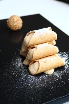 The mishti doi cannoli served at Indian Accent, New York.