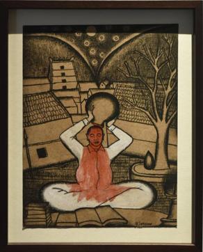 Death of an author (charcoal and acrylic on paper, 2015) measures 16.25 inches X 13 inches. While the pages of the book remain blank, the communication process seems reversed with the ‘author’ internalising his experiences without expressing them. (Saumya Khandelwal/HT Photo)