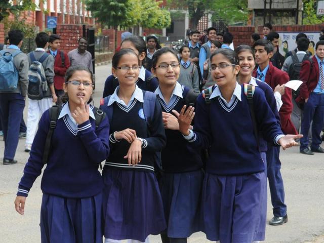 Students leaving a government school after appearing in the annual examinations in Chandigarh. (HT File) Students leaving a government school after appearing in the annual examinations in Chandigarh. (HT File)