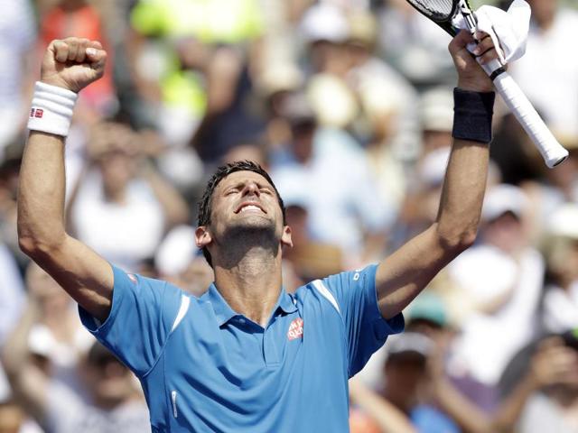 Novak Djokovic gestures after winning the first set tiebreaker against David Goffin. (Reuters) Novak Djokovic gestures after winning the first set tiebreaker against David Goffin. (Reuters)