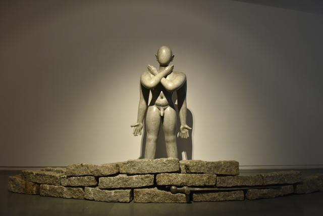 Dancer with four arms (stone, fiberglass, marble dust and aluminum, 2007) measures 140 inches X 43 inches X 73 inches. (Saumya Khandelwal/HT Photo)