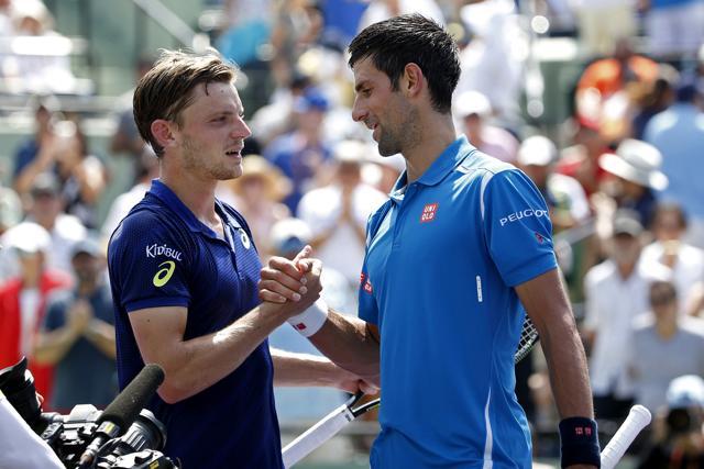David Goffin lost a crucial point at 4-4 in the first set tiebreak, after which there was no looking back for Djokovic. (ReutersUSA Today Sports) David Goffin lost a crucial point at 4-4 in the first set tiebreak, after which there was no looking back for Djokovic. (ReutersUSA Today Sports)