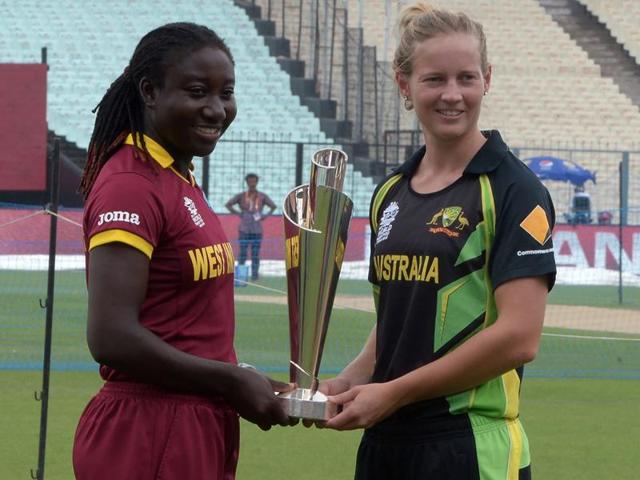 Australia's cricket women's team captain Meg Lanning and the West Indies captain Stefanie Taylor hold the World T20 tournament trophy. (AFP Photo) Australia's cricket women's team captain Meg Lanning and the West Indies captain Stefanie Taylor hold the World T20 tournament trophy. (AFP Photo)