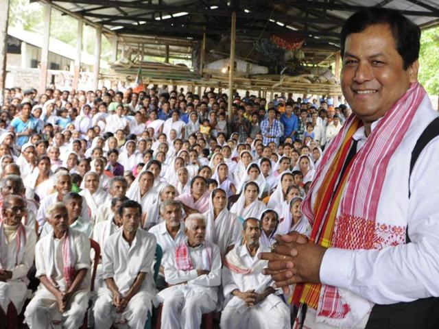 Union Minister Sarbananda Sonowal (R) at a public meeting after filing his nomination papers for upcoming assembly elections at Majuli in Assam on Wednesday, March 16, 2016. (PTI) Union Minister Sarbananda Sonowal (R) at a public meeting after filing his nomination papers for upcoming assembly elections at Majuli in Assam on Wednesday, March 16, 2016. (PTI)