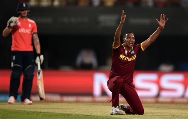 Samuel Badree’s two early wickets had England reeling at 8/2 and with a big rebuilding job to do. (AFP) Samuel Badree’s two early wickets had England reeling at 8/2 and with a big rebuilding job to do. (AFP)
