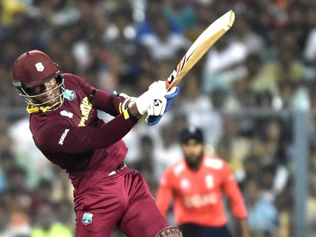 West Indies batsman Marlon Samuels bats during the final. (Ajay Aggarwal/HT Photo) 