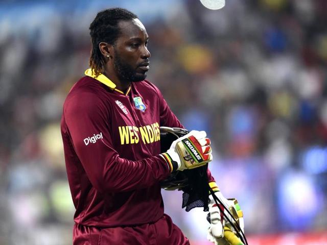 West Indies batsman Chris Gayle leaving the ground after dismissal. (Ajay Aggarwal/HT Photo) 