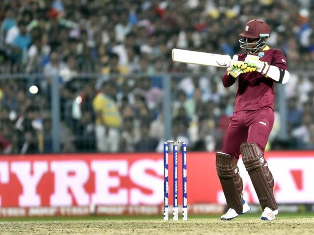 West Indies batsman Marlon Samuels bats during the final of ICC World Twenty20. (Ajay Aggarwal/HT Photo) 