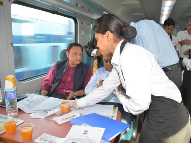 A product of the Make in India initiative, the train was indigenously built at an estimated cost of Rs 50 crore at the Kapurthala rail coach factory. (HT Photo) 