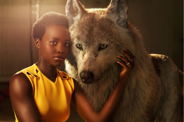 “She is the protector, the eternal mother,” says Lupita Nyong’o who voices Mowgli’s mother wolf Raksha. “The word Raksha actually means protection in Hindi. I felt really connected to that, wanting to protect a son that isn’t originally hers but one she’s taken for her own.” (Disney) 