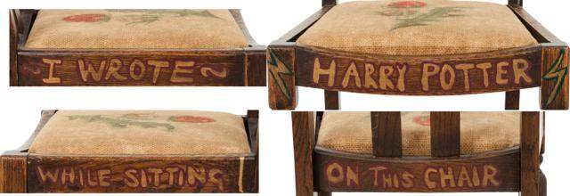 This undated photo provided by Heritage Auctions shows details of the chair that J.K. Rowling sat on while writing the first two books of the Harry Potter series. (AP)