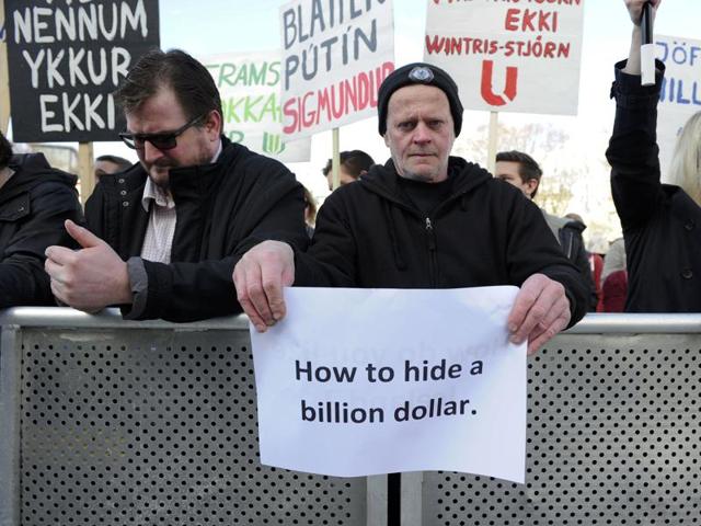People demonstrate against Iceland's Prime Minister Sigmundur Gunnlaugsson in Reykjavik, Iceland. (REUTERS) People demonstrate against Iceland's Prime Minister Sigmundur Gunnlaugsson in Reykjavik, Iceland. (REUTERS)