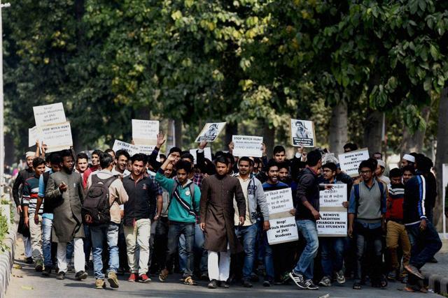 AMU students hold a protest rally over the JNU row at Aligarh Muslim University in Aligarh. (PTI file photo) AMU students hold a protest rally over the JNU row at Aligarh Muslim University in Aligarh. (PTI file photo)