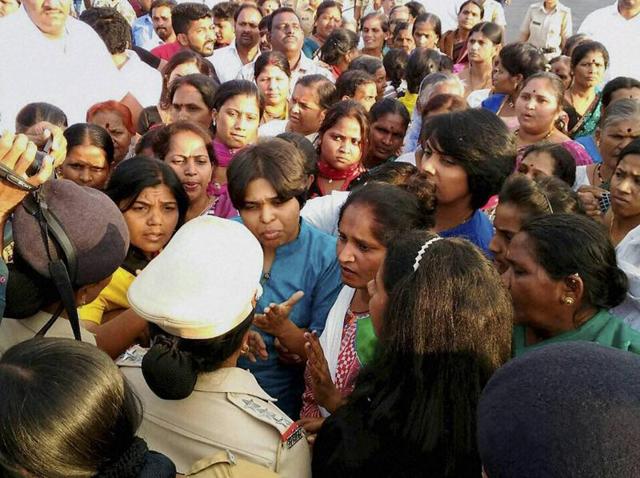 Bhumata Brigade chief Trupti Desai, seeking worship by women at Shani Shingnapur, was detained along with her supporters at Nandurshingote, about 50 km from Nashik. (PTI File Photo) Bhumata Brigade chief Trupti Desai, seeking worship by women at Shani Shingnapur, was detained along with her supporters at Nandurshingote, about 50 km from Nashik. (PTI File Photo)