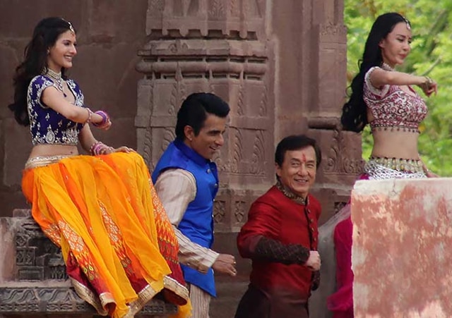 Amyra Dastur, Sonu Sood and Jackie Chan shooting for Kung Fu Yoga in Jodhpur. (AFP)