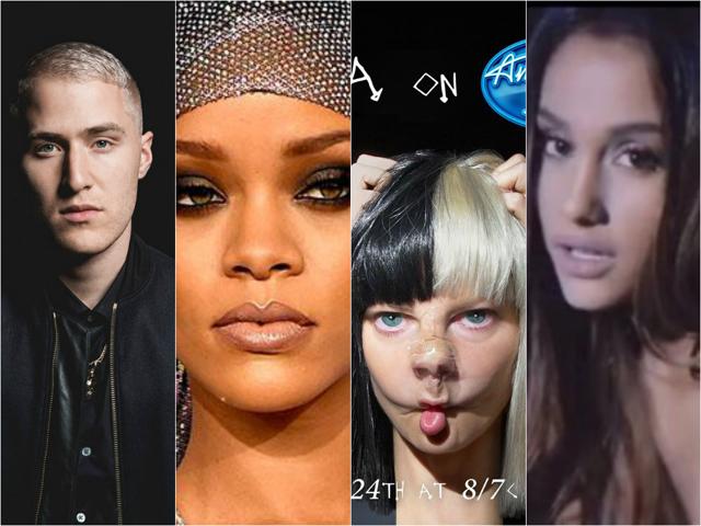 Top international artists in music in March include Mike Posner, Rihanna, Sia and Ariana Grande among a host of others. (SiaMusic/facebook | Therealmikeposner/Facebook | Arianagrande/Facebook) Top international artists in music in March include Mike Posner, Rihanna, Sia and Ariana Grande among a host of others. (SiaMusic/facebook | Therealmikeposner/Facebook | Arianagrande/Facebook)
