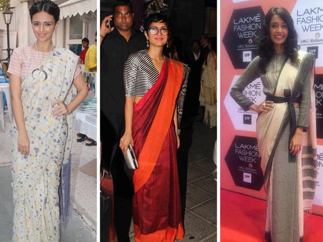 Who says saris can’t be fun, funky and freewheeling? The new-age stylistas are giving a cheerful spin to saris by teaming them with everything from T-shirts to sneakers. (Pinterest) Who says saris can’t be fun, funky and freewheeling? The new-age stylistas are giving a cheerful spin to saris by teaming them with everything from T-shirts to sneakers. (Pinterest)