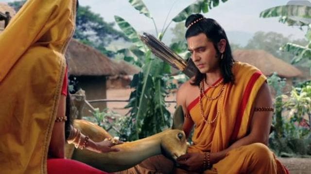 Ram and Sita with a horrible CGI deer. (Hotstar)