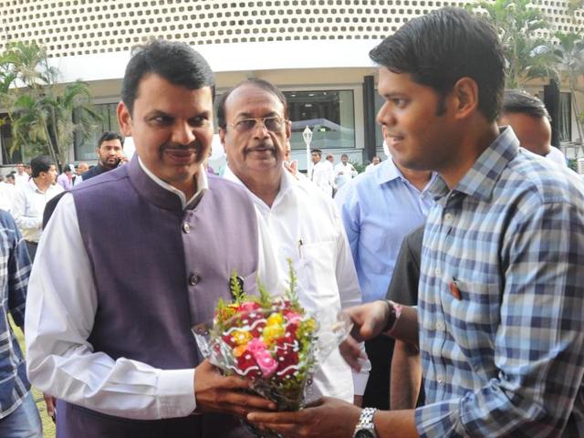 Chief minister Devendra Fadnavis outside the Vidhan Bhavan on Wednesday. (HT) Chief minister Devendra Fadnavis outside the Vidhan Bhavan on Wednesday. (HT)