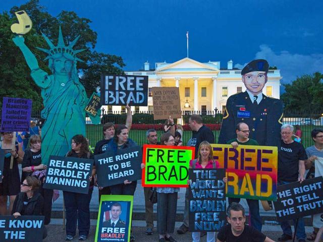 Protesters demonstrate the conviction of WikiLeaker Bradley Manning in front of the White House in Washington DC. (AFP file photo) Protesters demonstrate the conviction of WikiLeaker Bradley Manning in front of the White House in Washington DC. (AFP file photo)