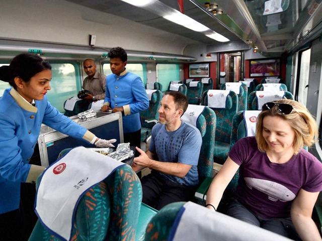 Passengers aboard the newly launched 'Gatimaan Express', India’s first semi-high speed train, in New Delhi. (PTI Photo) Passengers aboard the newly launched 'Gatimaan Express', India’s first semi-high speed train, in New Delhi. (PTI Photo)