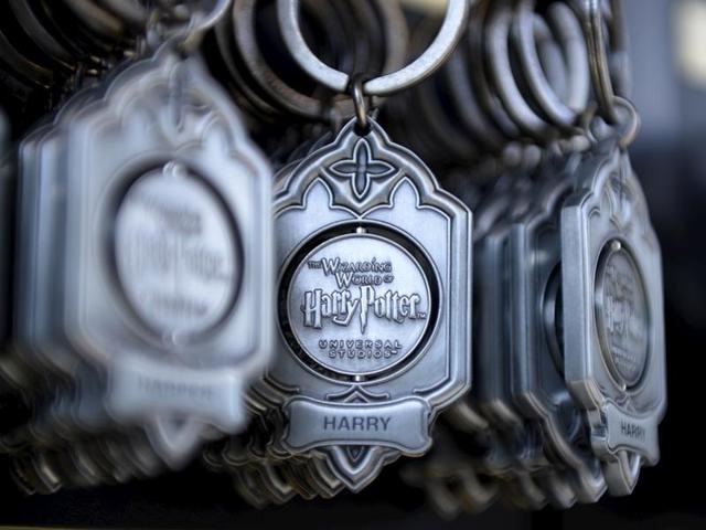 Key rings are on display for purchase outside Hogwarts School during a soft opening and media tour of The Wizarding World of Harry Potter theme park at the Universal Studios Hollywood in Los Angeles, California. (REUTERS)