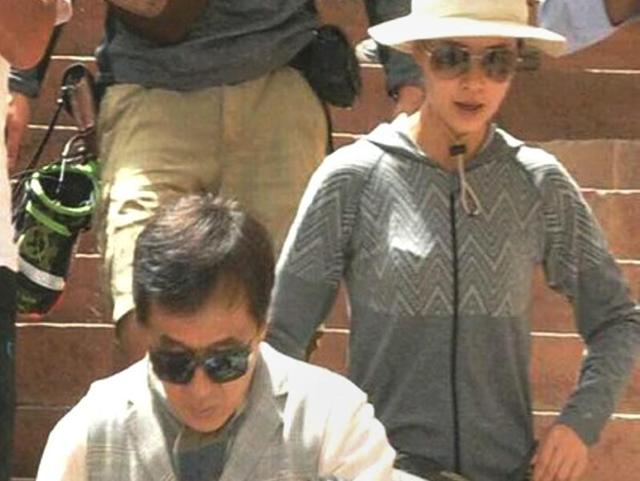 Jackie Chan arrives for the shoot of his movie Kung Fu Yoga at Mehrangarh fort in Jodhpur. (PTI) 